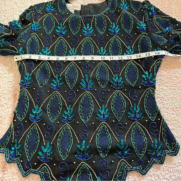 Vintage Silk Beaded Sequin Blouse Laurence Kazar SZ Petite Small Formal Holiday - Picture 6 of 9
